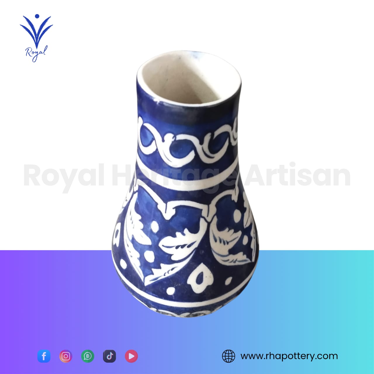 Handmade Ceramic Multani Blue Pottery Small Vase – Decorative Floral Holder