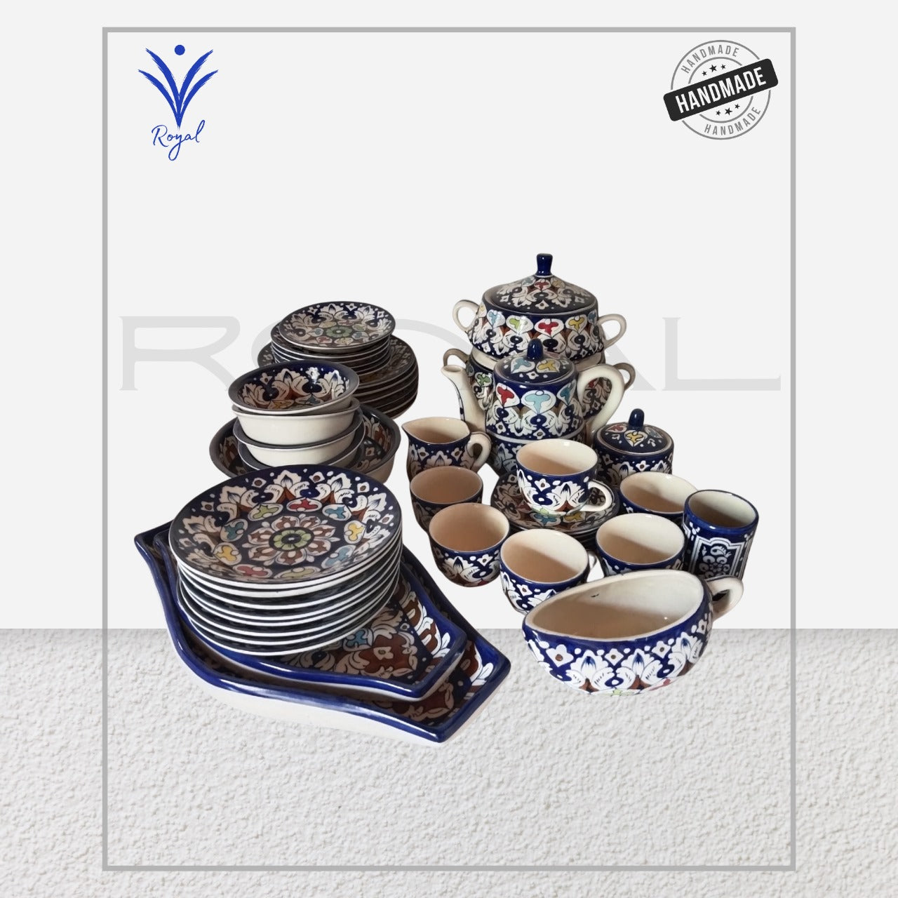 Handmade Ceramic Multani Blue Pottery Dinner Set โ Traditional Dining Collection