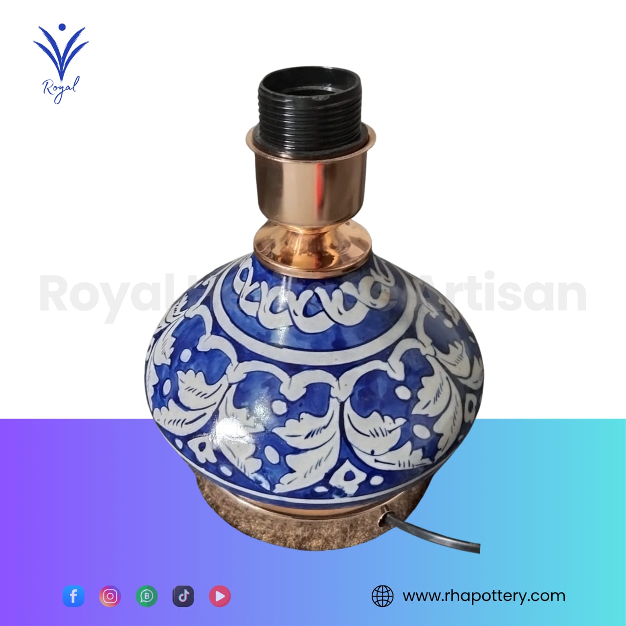 Handmade Ceramic Multani Blue Pottery Lamp – Traditional Decorative Table Lamp
