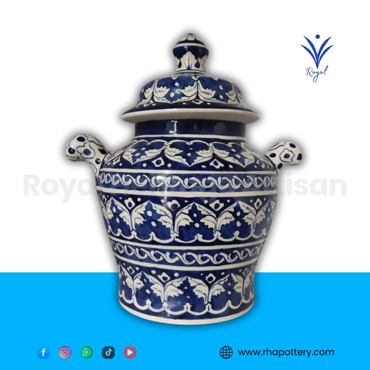 Handmade Multani Blue Pottery Chinese Jar – 14" Decorative Ceramic Vase