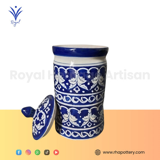 Handmade Ceramic Multani Blue Pottery Biscuit Jar – Traditional Storage Container