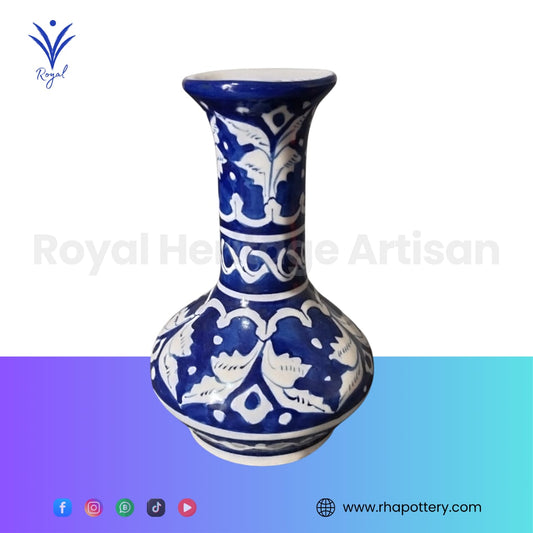 Handmade Ceramic Multani Blue Pottery Small Neck Vase – Traditional Decorative Flower Holder