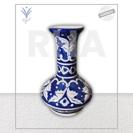Handmade Ceramic Multani Blue Pottery Small Neck Vase – Traditional Decorative Flower Holder