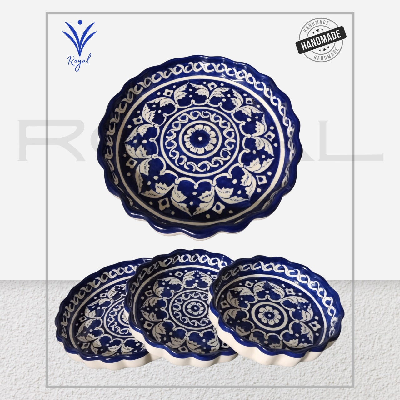 Handmade Ceramic Multani Blue Pottery Apple Dish Set – Traditional Decorative & Serving Bowls
