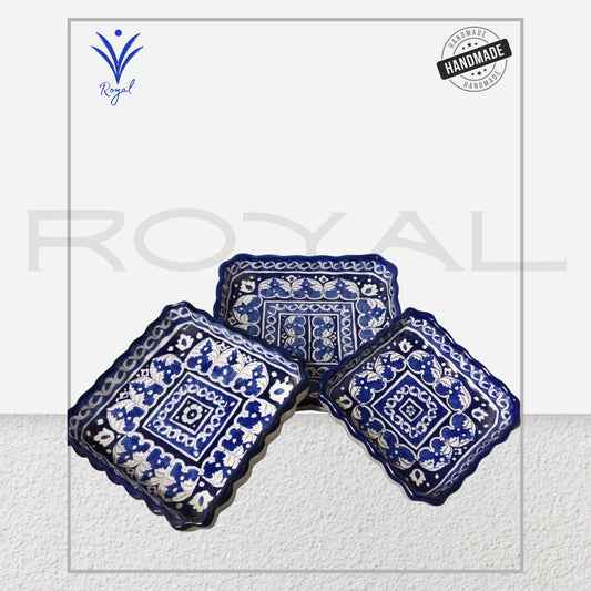 Handmade Ceramic Multani Blue Pottery Fruit Tray Dish Set – Traditional Serving & Decorative Set