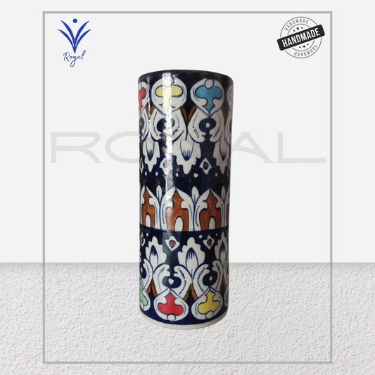 Handmade Ceramic Multani Blue Pottery Cylinder Vase – Traditional Floral Decorative Vase