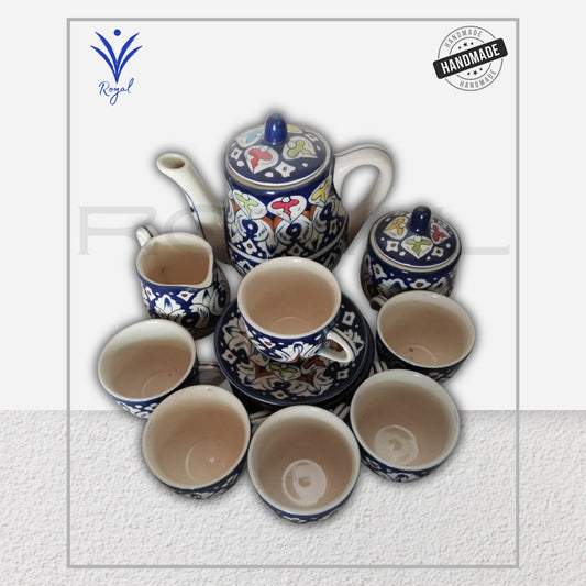 Handmade Ceramic Multani Blue Pottery Tea Set – Traditional Hand-Painted Serving Set