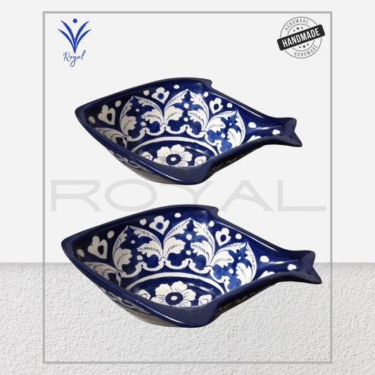 Handmade Ceramic Multani Blue Pottery Fish Dish – Traditional Serving Plate