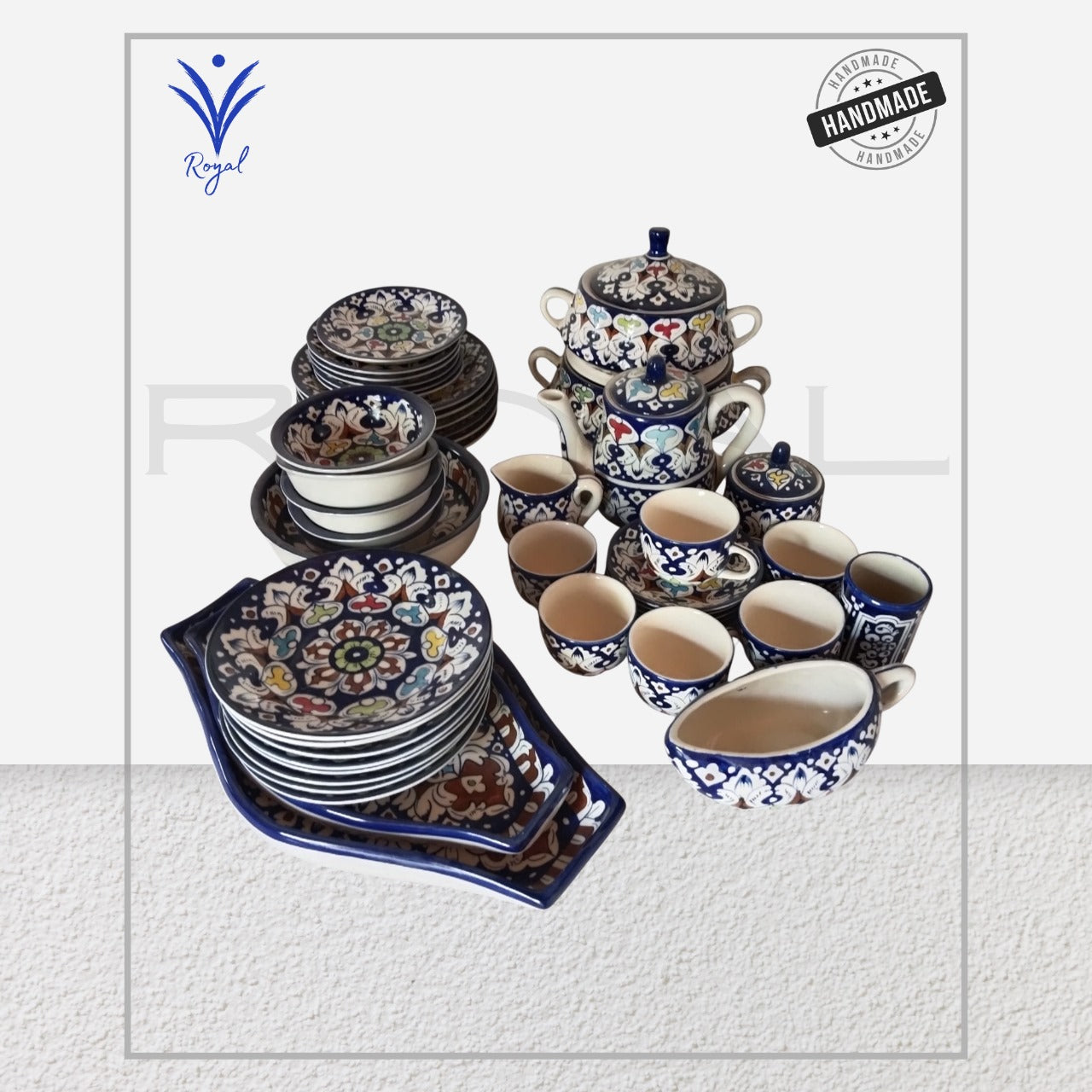 Handmade Ceramic Multani Blue Pottery Dinner Set – Traditional Dining Collection