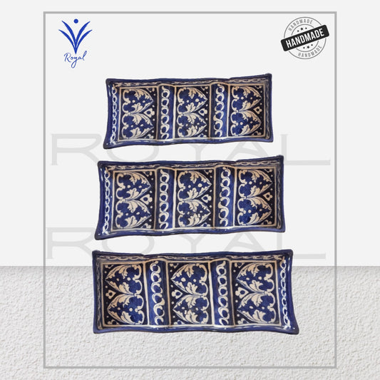 Handmade Ceramic Multani Blue Pottery Rectangle Dish – Traditional Serving Platter