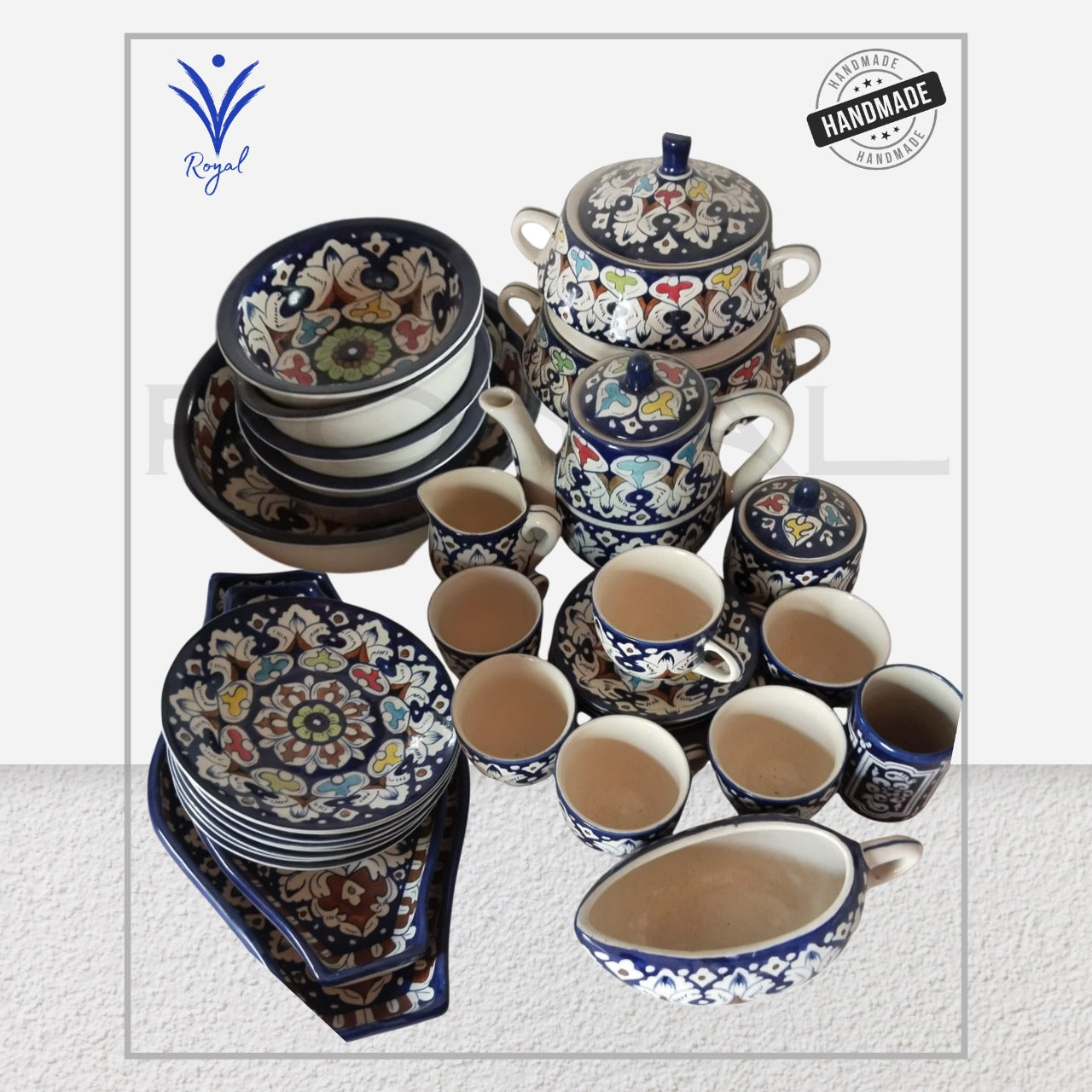 Handmade Ceramic Multani Blue Pottery Dinner Set – Traditional Dining Collection