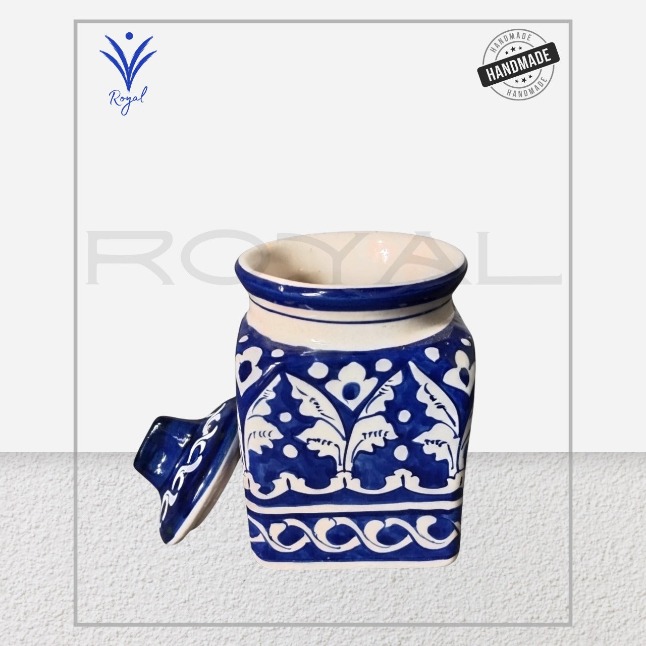 Handmade Ceramic Multani Blue Pottery Pickle Jar – Traditional Storage Container